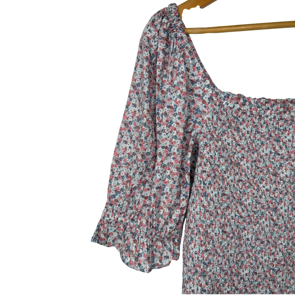 GAP Puff Sleeve Smocked Peplum Top Floral Peasant Blouse Large Cottagecore NWT - Picture 6 of 14